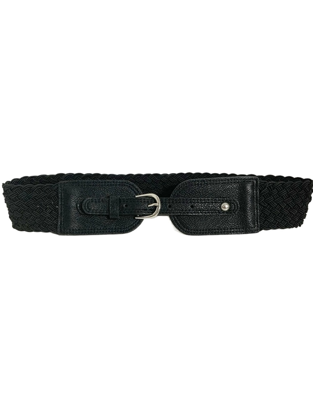 New York and faux Leather and Braided Elastic Stretch Belt Silver Toned Hardware